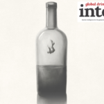 Image of a person falling inside a half-empty bottle