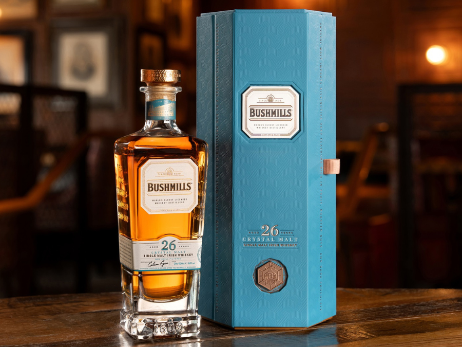 Bottle of and box for Bushmills 26 Year Old Crystal Malt