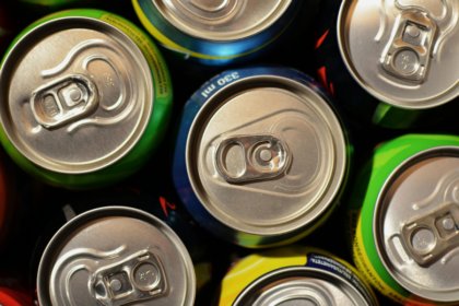 View from above of drinks cans