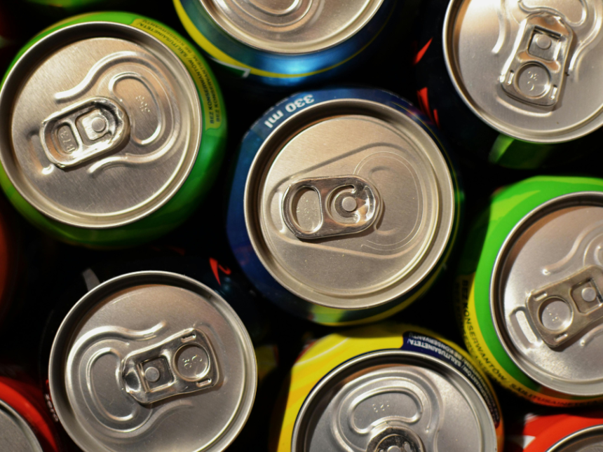 View from above of drinks cans