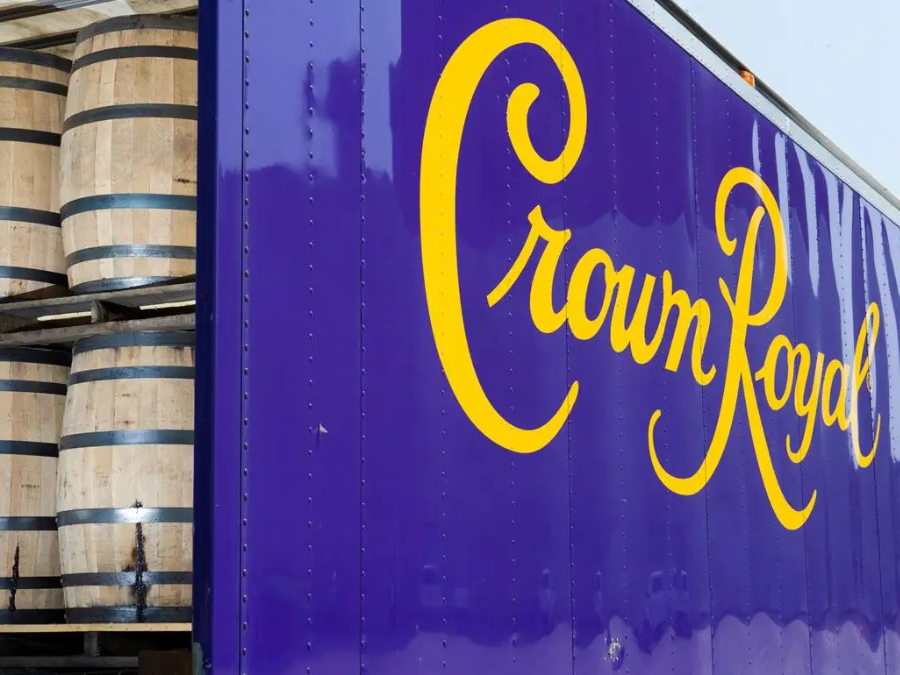Crown Royal-branded truck containing barrels