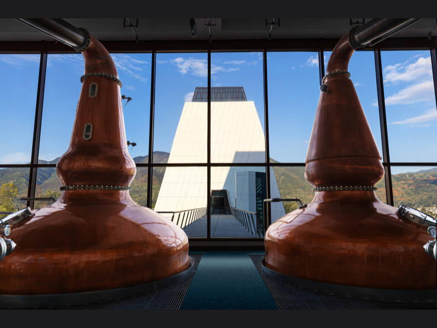 Interior of stillhouse at YunTuo Distillery