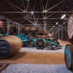 An Aston Martin Formula One car inside Glenfiddich warehouse