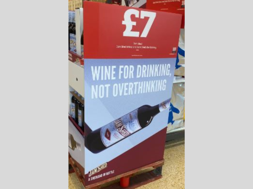 Advert for Jam Shed wine brand in the UK off-premise