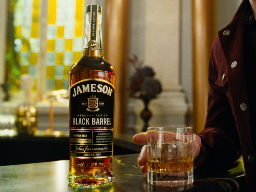 Bottle of Jameson Black Barrel on a bar top