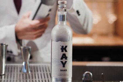 Bottle of Kay Sake on a bar