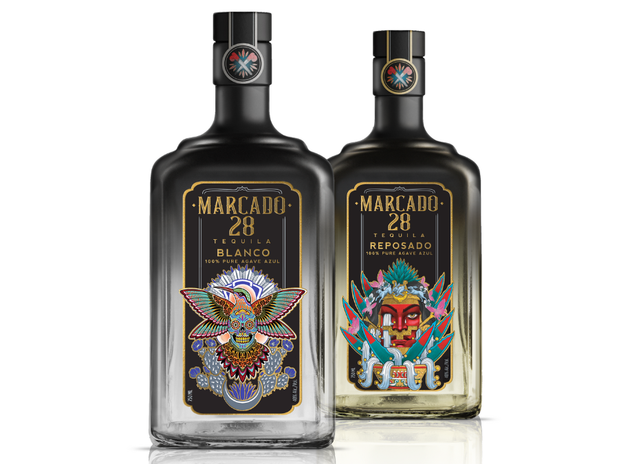 One bottle each of Marcado 28 blanco and reposado tequila