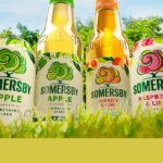 Two bottles and two cans of Somersby with updated livery