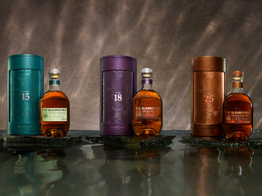 Bottles of and boxes For The Glenrothes The 15, The 18 and The 25