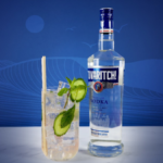 Bottle of Tovaritch Vodka with a long-serve drink