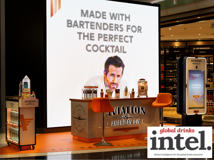 Pop-up display and bar area for Aviation American Gin