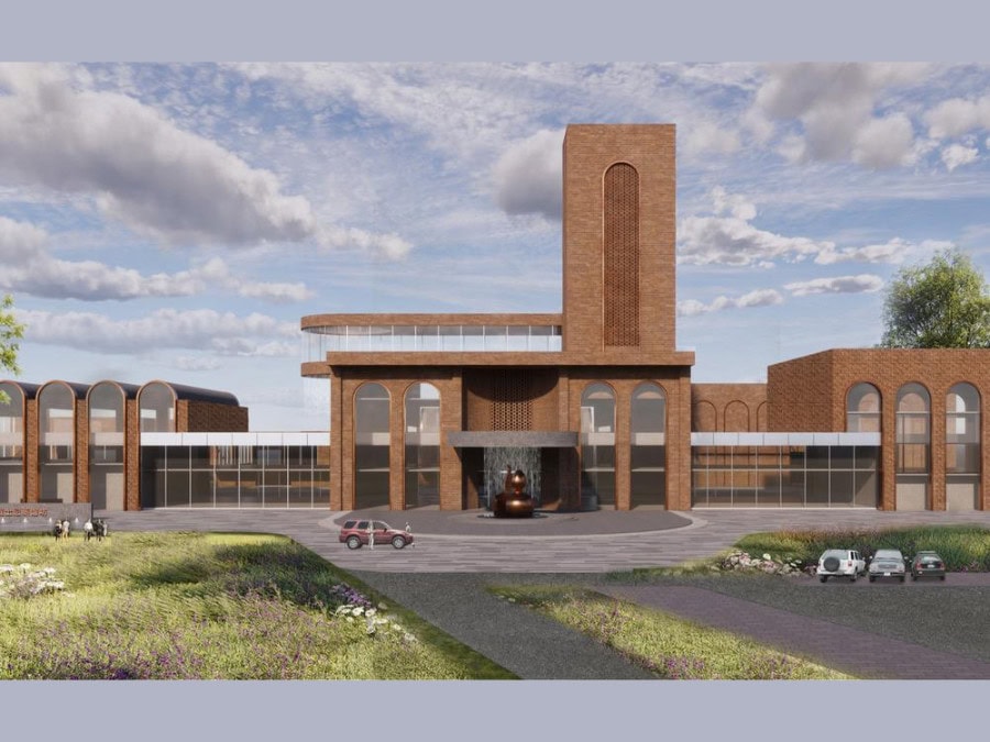 Rendering of exterior of Guqi distillery in China