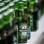 Bottles of Heineken on a production line