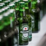 Bottles of Heineken on a production line