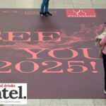 Stencil on the floor of ProWein featuring the event's logo