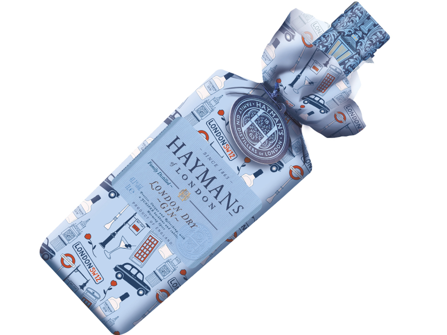 Bottle of wrapped Hayman's Gin