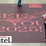 Stencil on the floor of ProWein featuring the event's logo