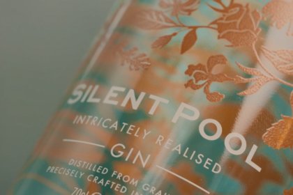 Close-up of bottle of Silent Pool gin