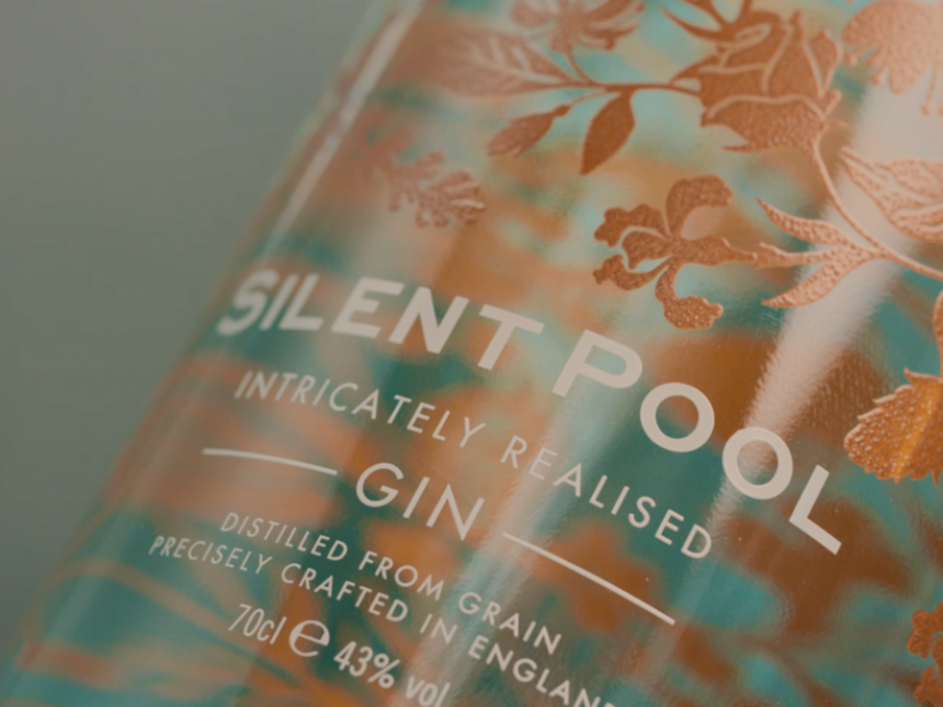 Close-up of bottle of Silent Pool gin