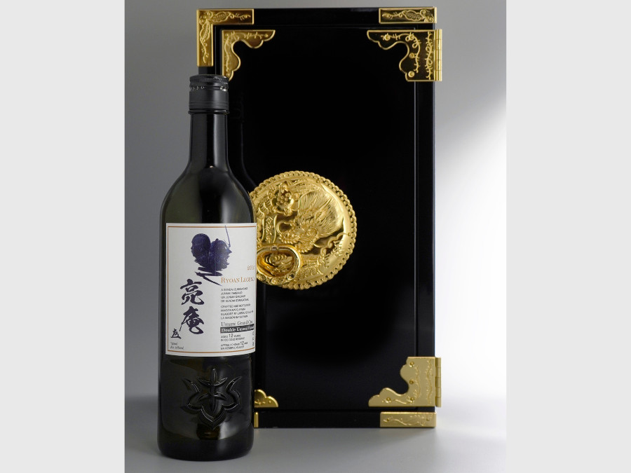 Bottle of and box for Sendai Isawa Family Katsuyama Sake Brewery Co's Ryoan Legend 2012 Junmai Daiginjo-Double Umami Finish - Umami Grand Cru