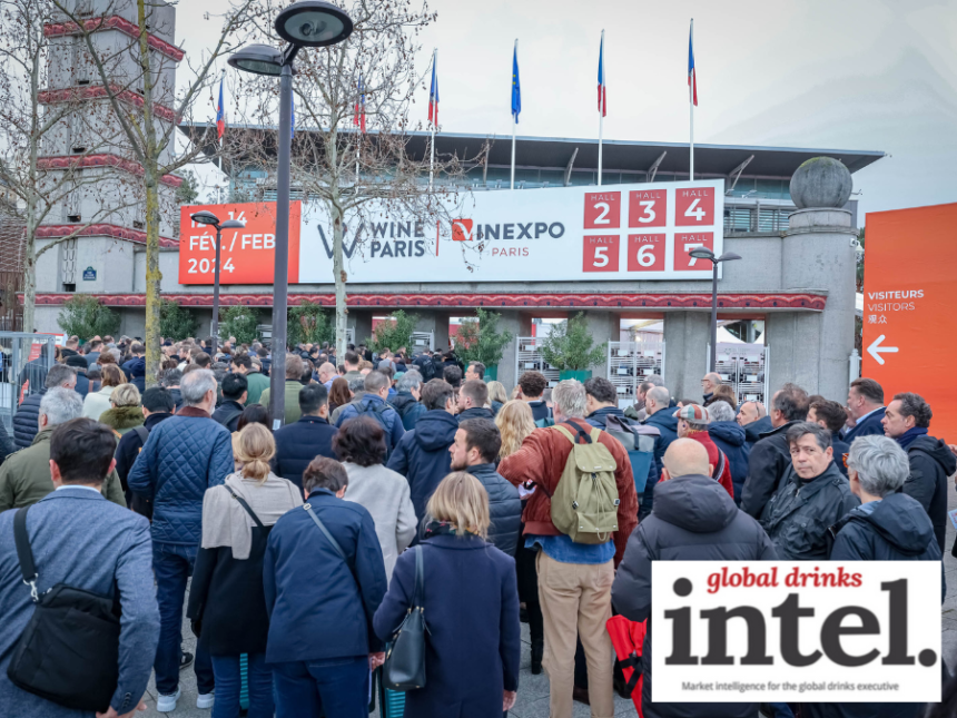 Attendees outside Wine Paris in February 2024