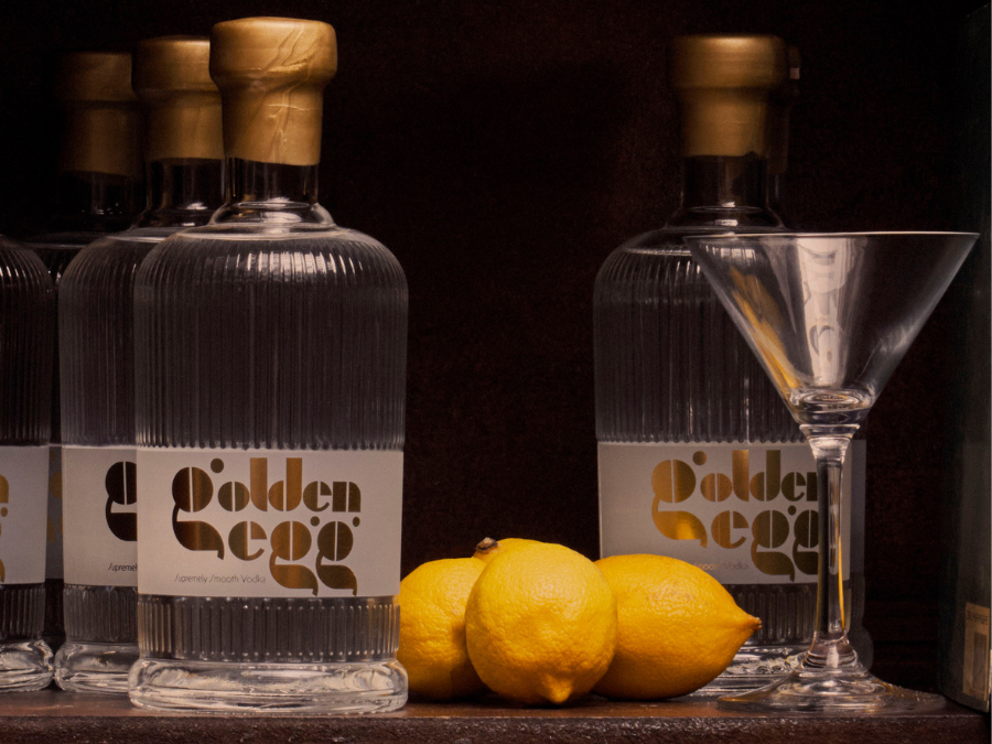 Bottles of Golden Egg vodka