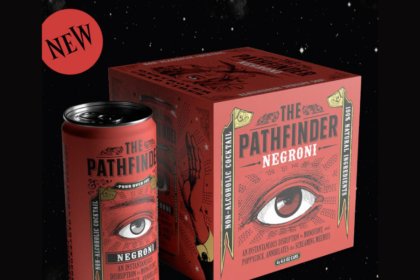 Single can and four-pack of The Pathfinder Negroni RTD