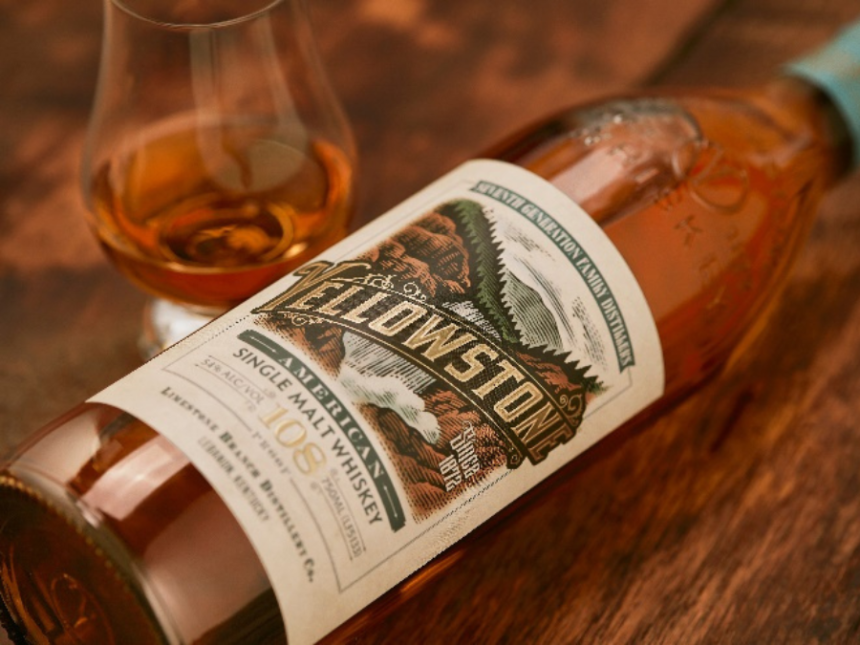 Bottle of Yellowstone American single malt whiskey