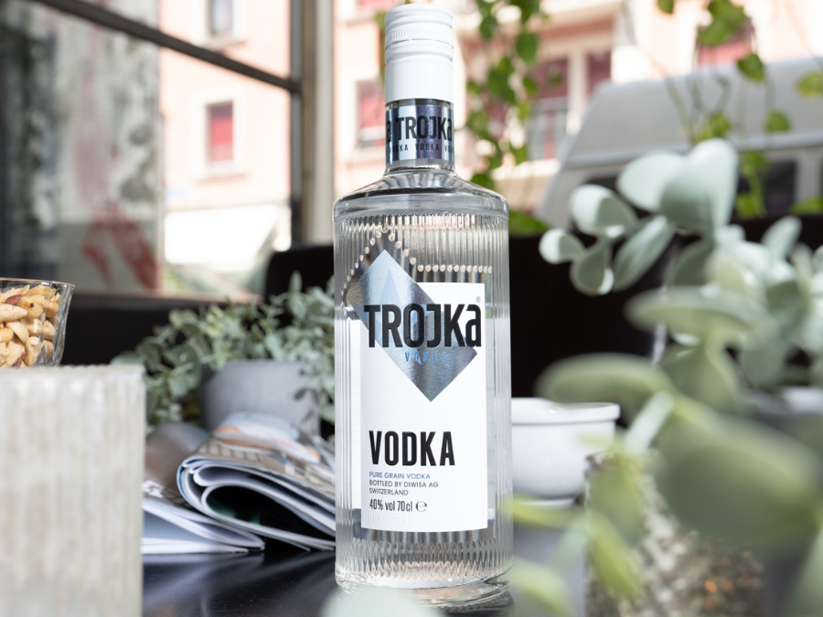 Bottle of Trojka vodka