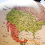 Map of North America on a globe