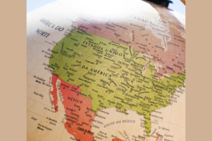 Map of North America on a globe