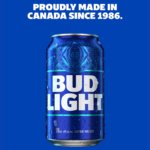 Can of Bud Light with text stating the brand has been brewed in Canada since 1986