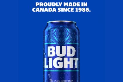 Can of Bud Light with text stating the brand has been brewed in Canada since 1986