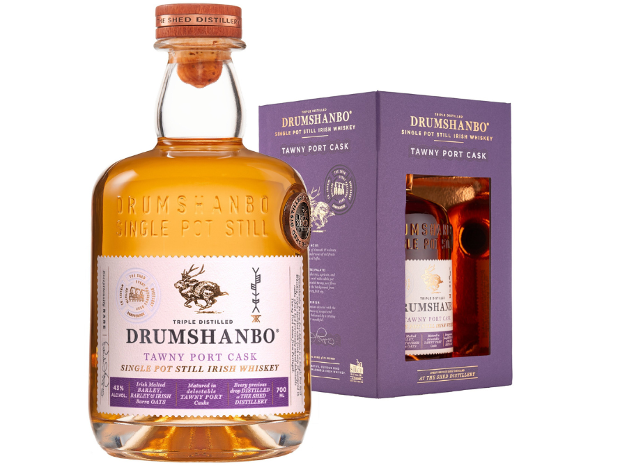 Bottle of and box for Drumshanbo Irish whiskey