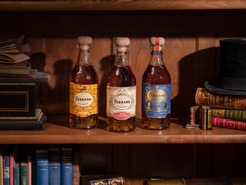 Three Ferrand cognac bottles with new packaging