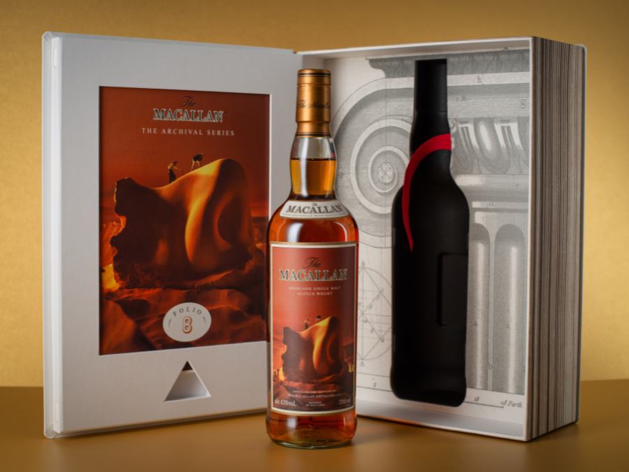 Bottle of The Macallan Folio 8 in front of open box