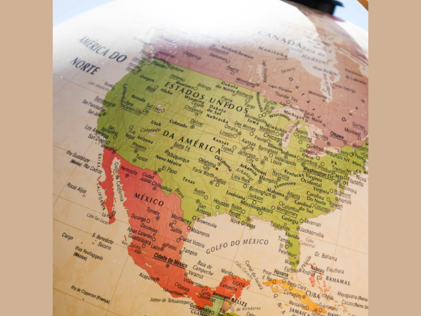 Map of North America on a globe