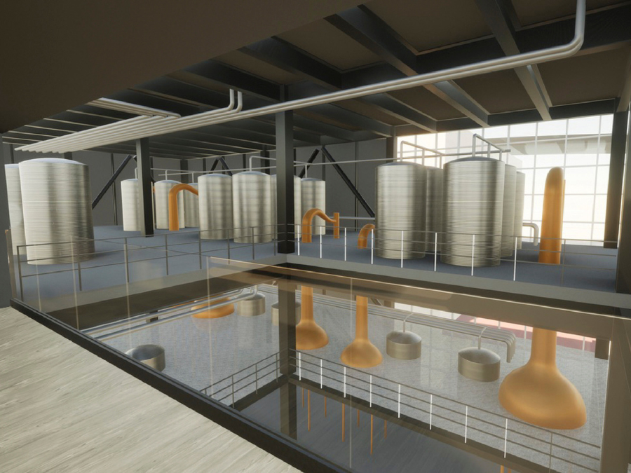 Render of interior of Suntory Osaka Spirits & Liqueurs Craft Distillery