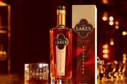 Lakes Distillery Signature bottle next to box and serve