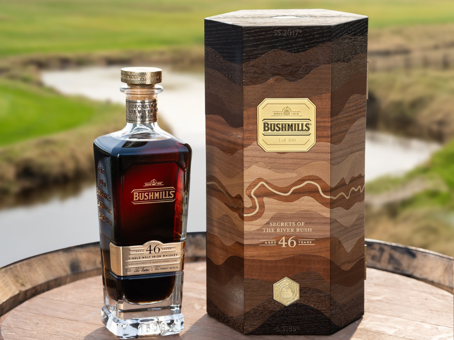 Bottle of and box for Bushmills 46 Year Old Secrets Of The River Bush
