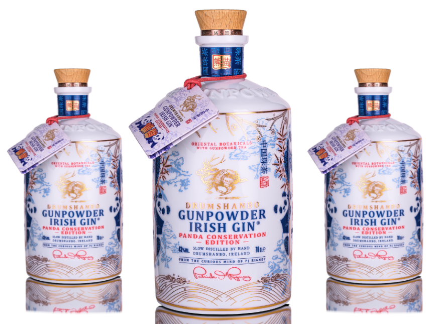 Drumshanbo Gunpowder Irish Gin Panda Conservation bottle