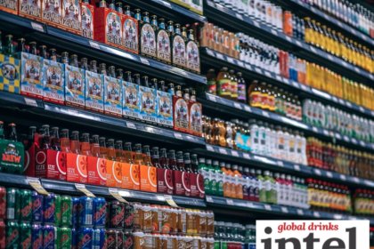 Drinks bottles on shelves in a retail outlet