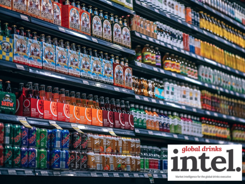 Drinks bottles on shelves in a retail outlet