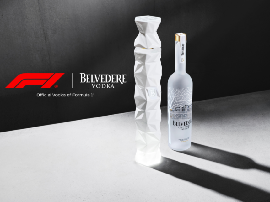 Belvedere bottles next to F1 logo