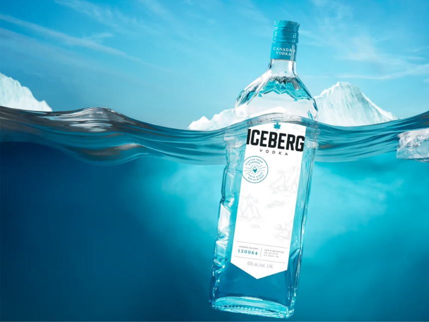 Iceberg Vodka floating in water