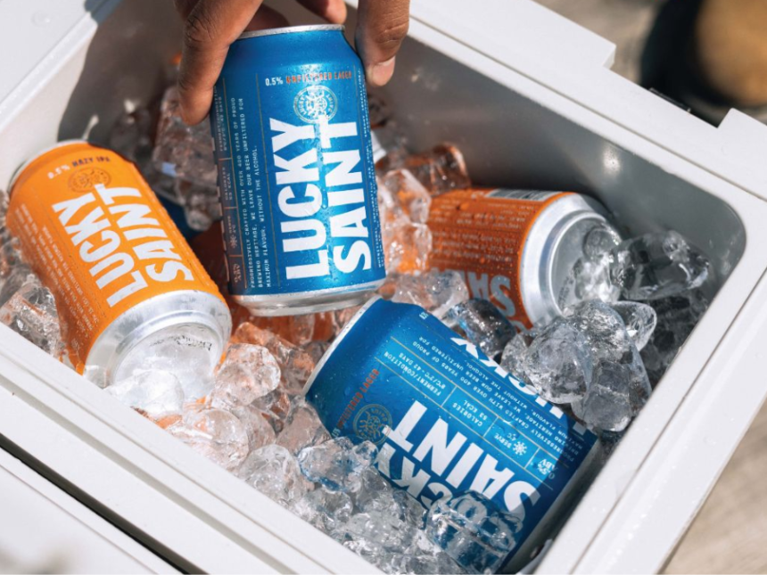 Lucky Saint cans in icebox