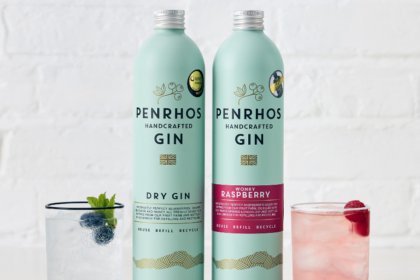 Penrhos Spirits gin bottles next to serves