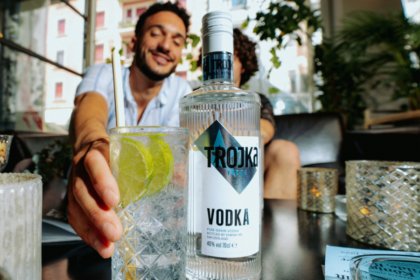 Bottle of Trojka vodka