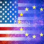 Close-ups of US and EU flags