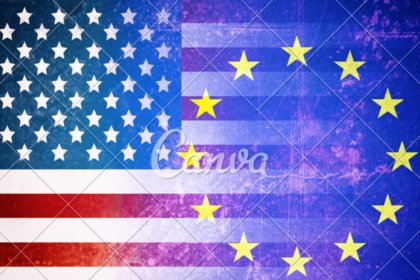 Close-ups of US and EU flags